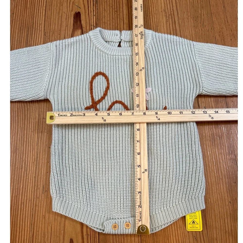 SHEIN Knit Romper Kids Grey Hi Flower Embroidered Sweater One Piece SIZE‎ 12-18M
